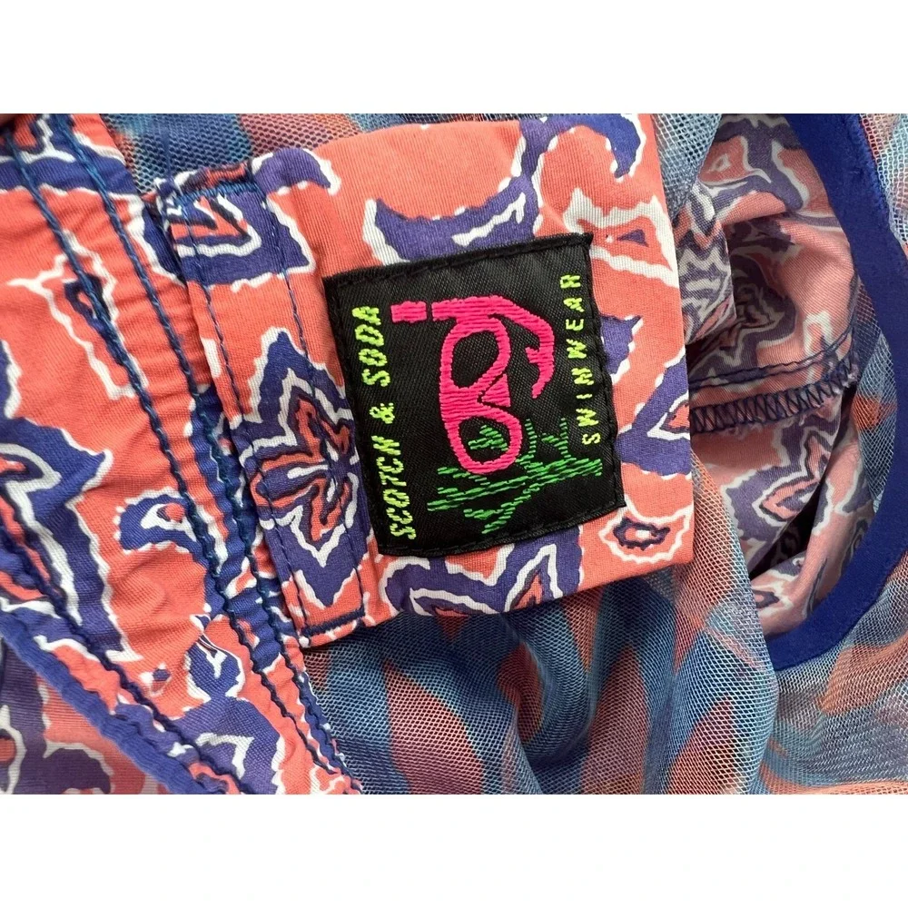 VTG Scotch & Soda Swim Trunks Mens XXL Pink Blue Floral Shorts Beach